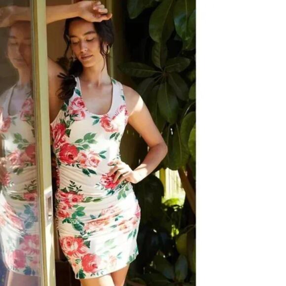 Anthropologie Floral Cream Shirred Mini Dress - New - Small - Picture 1 of 6